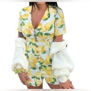 BCBGeneration NWT White Linen Blend Lemon Romper 🍋